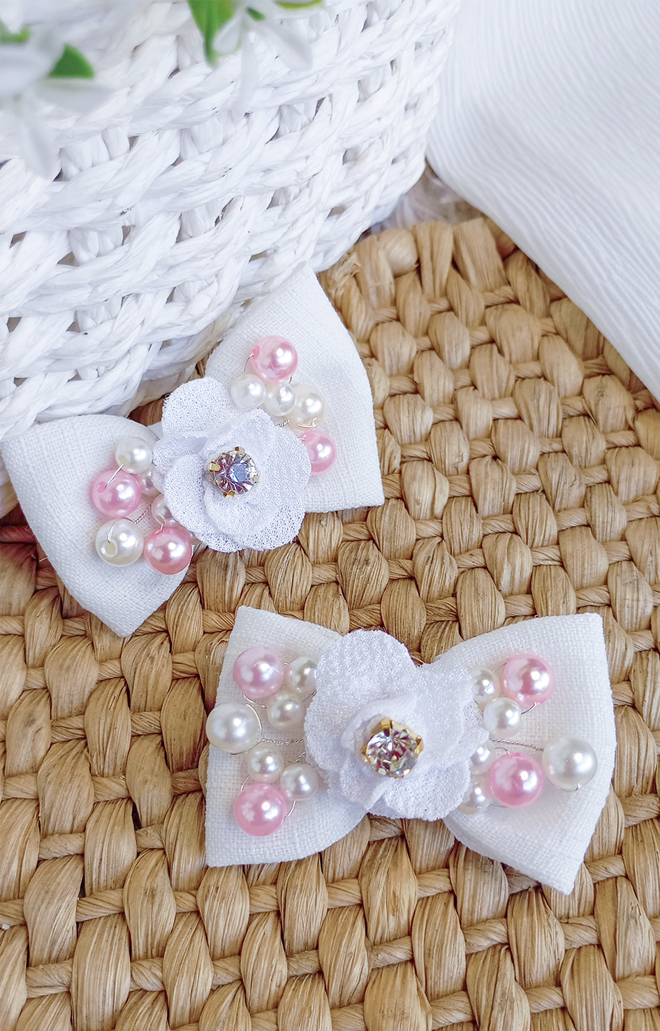 Parzinho Laço Princesa - Laços de Cabelo Parzinho Bordados com Pérolas - Imagem 2