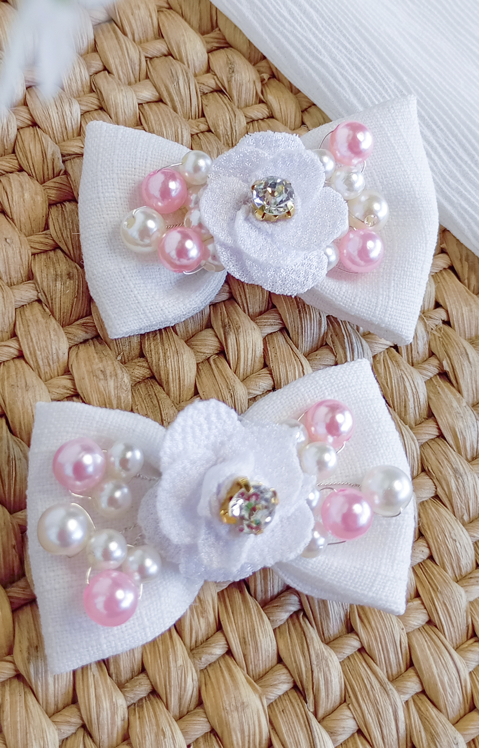 Parzinho Laço Princesa - Laços de Cabelo Parzinho Bordados com Pérolas - Imagem 3
