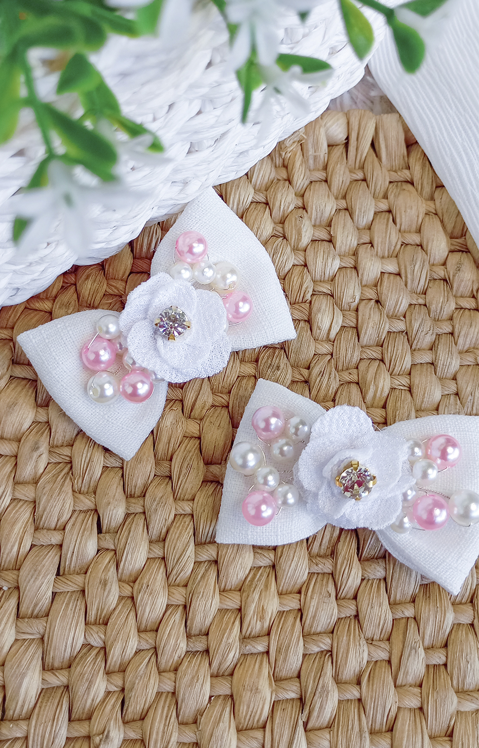 Parzinho Laço Princesa - Laços de Cabelo Parzinho Bordados com Pérolas