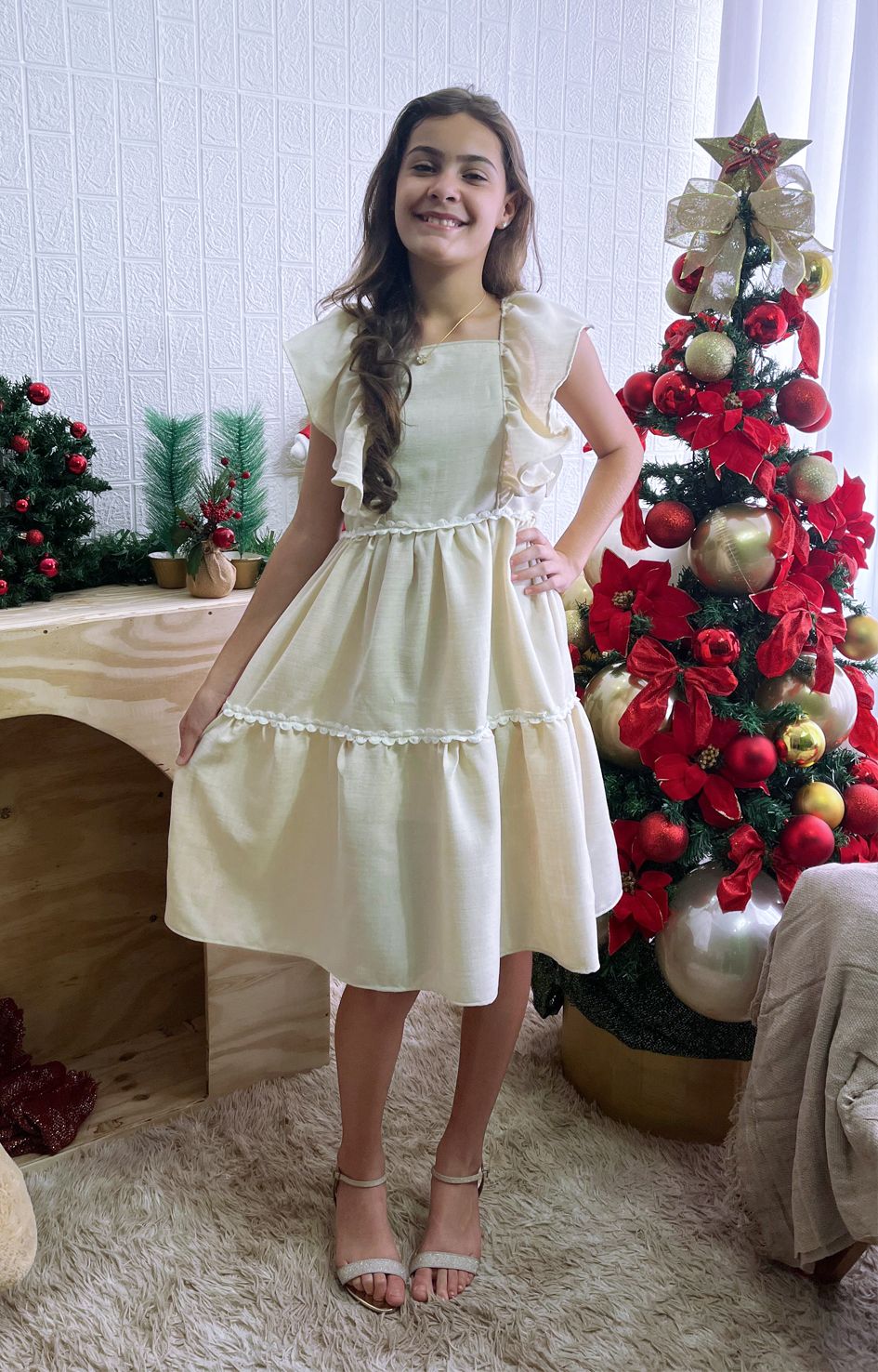 Vestido Infantil Off White Estrela - Imagem 5