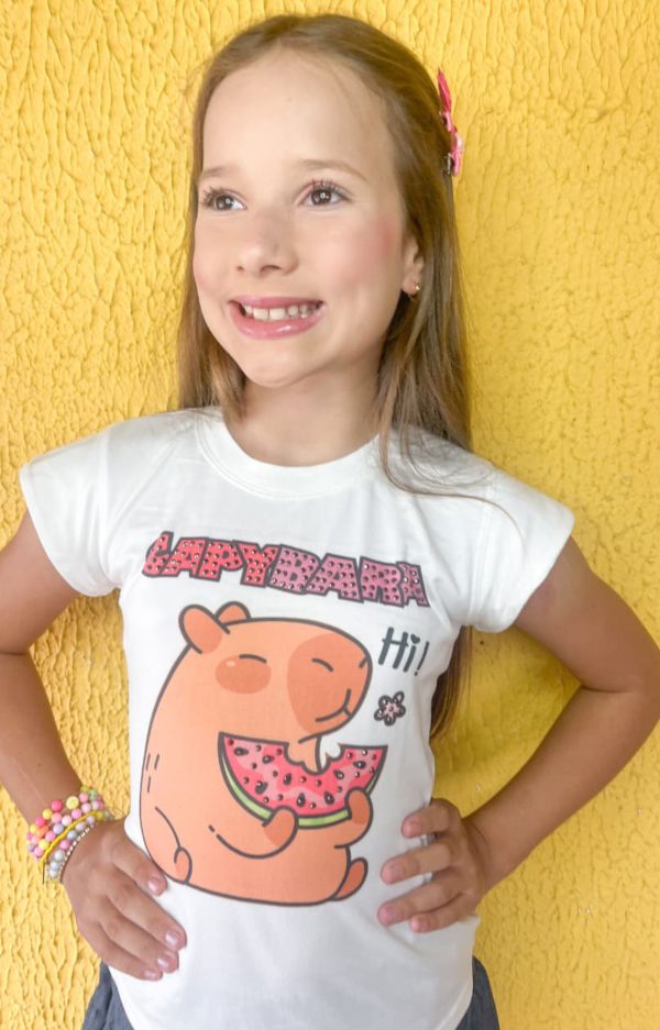 Blusa de Malha Infantil Feminina Estampada Capivara Melancia