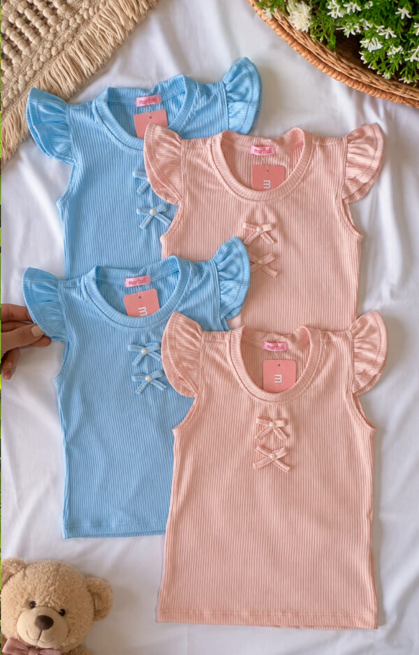 Kit 2 Blusas Infantis Femininas em Malha Canelada com Elastano