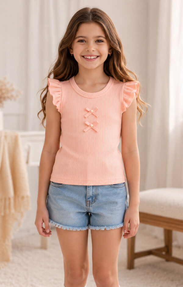 Alternative view of Kit 2 Blusas Infantis Femininas em Malha Canelada com Elastano