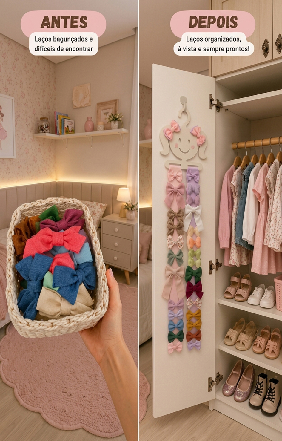 Organizador de Laços Infantil em MDF | Porta Laços de Parede e Guarda-Roupa - Imagem 3