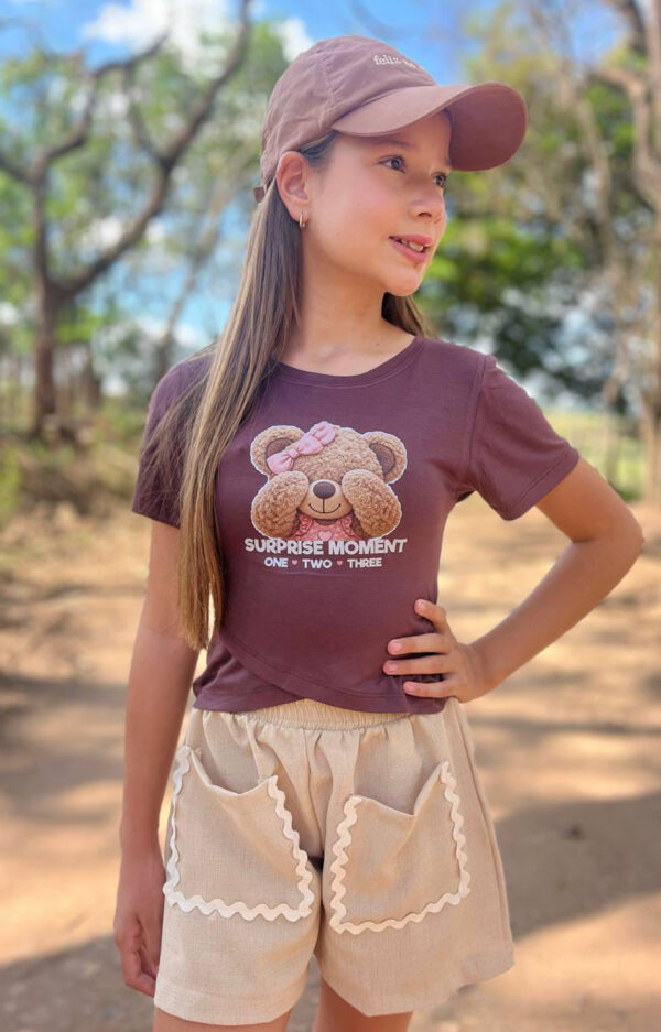 Conjunto Infantil Feminino Ursinha Blusa e Short